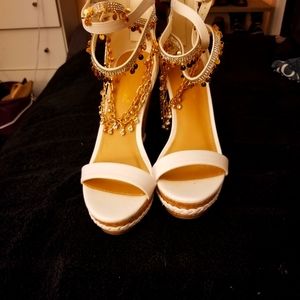 Wedge heel sandals with gold lace
